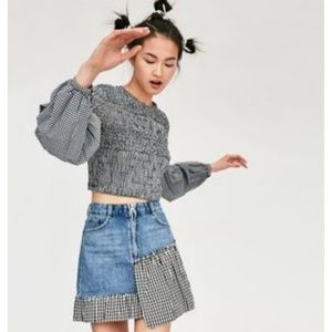 •Zara• TRF Denim Gingham Skirt